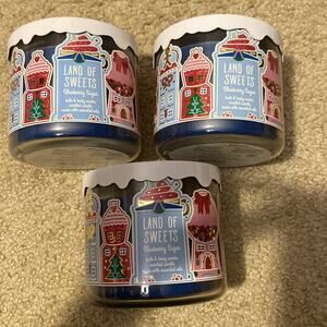 bath and body works land of sweets blueberry sugar‎ candles set of 3